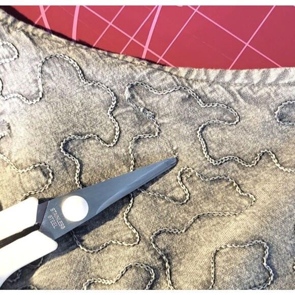 Boho Minimalist Gray Embroidered Button Down Top | Artsy Textured Long Sleeve M - Picture 10 of 16